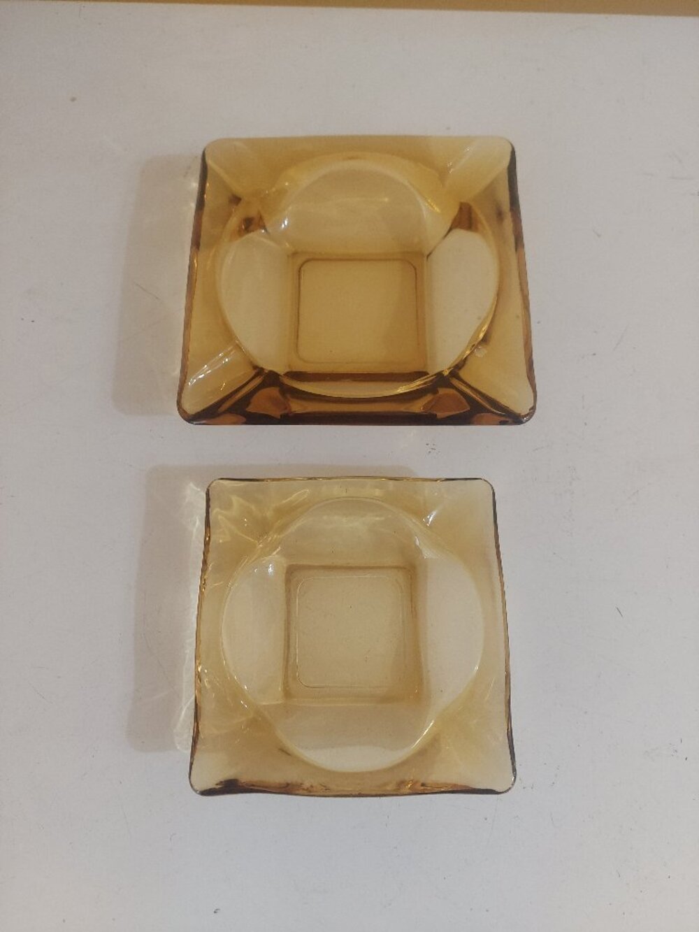 2 Vintage Ashtray 1970's Amber Square Heavy Glass Cigar Cigarette